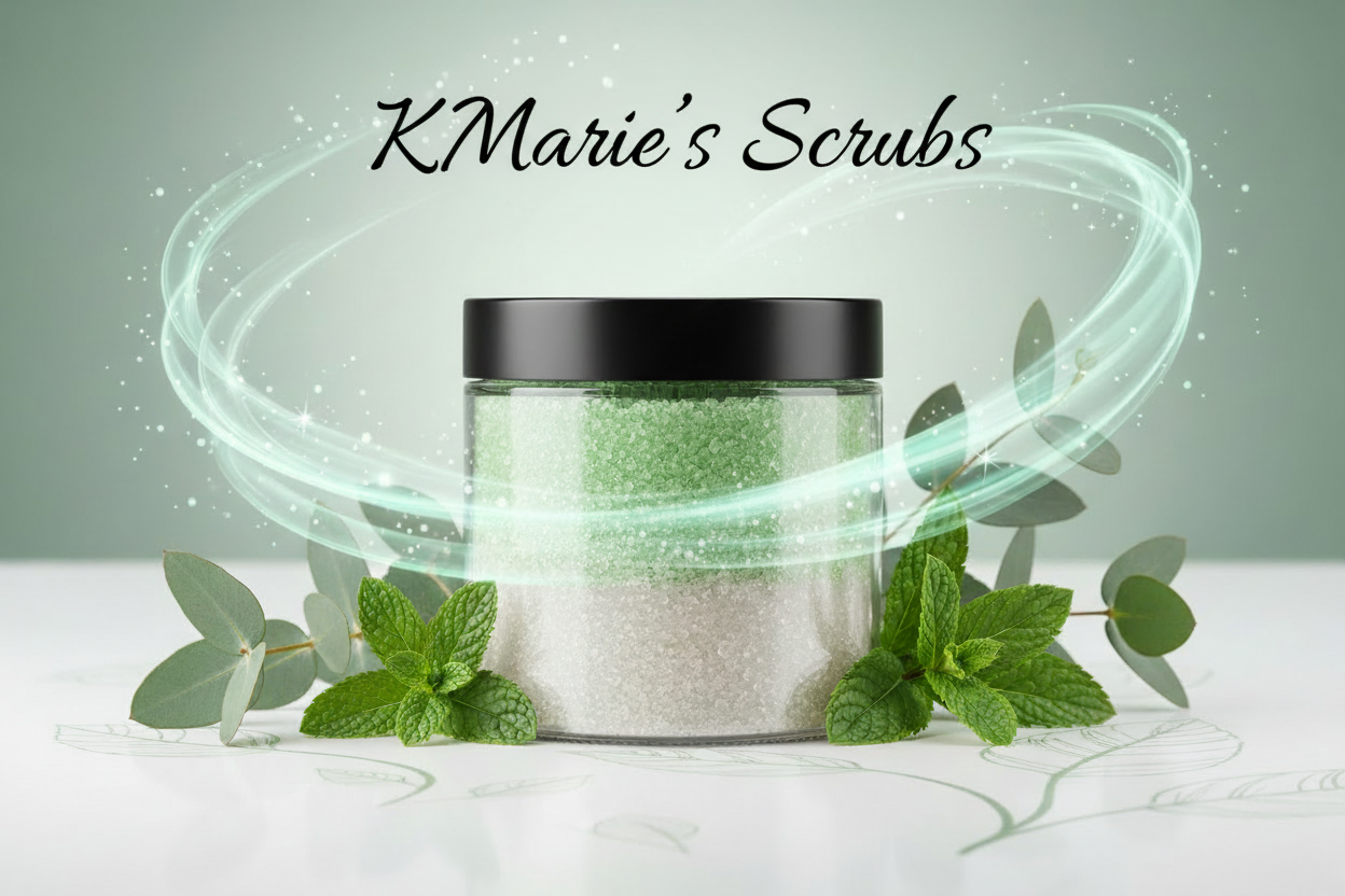 add KMarie's Scrubs across the top not on the product image