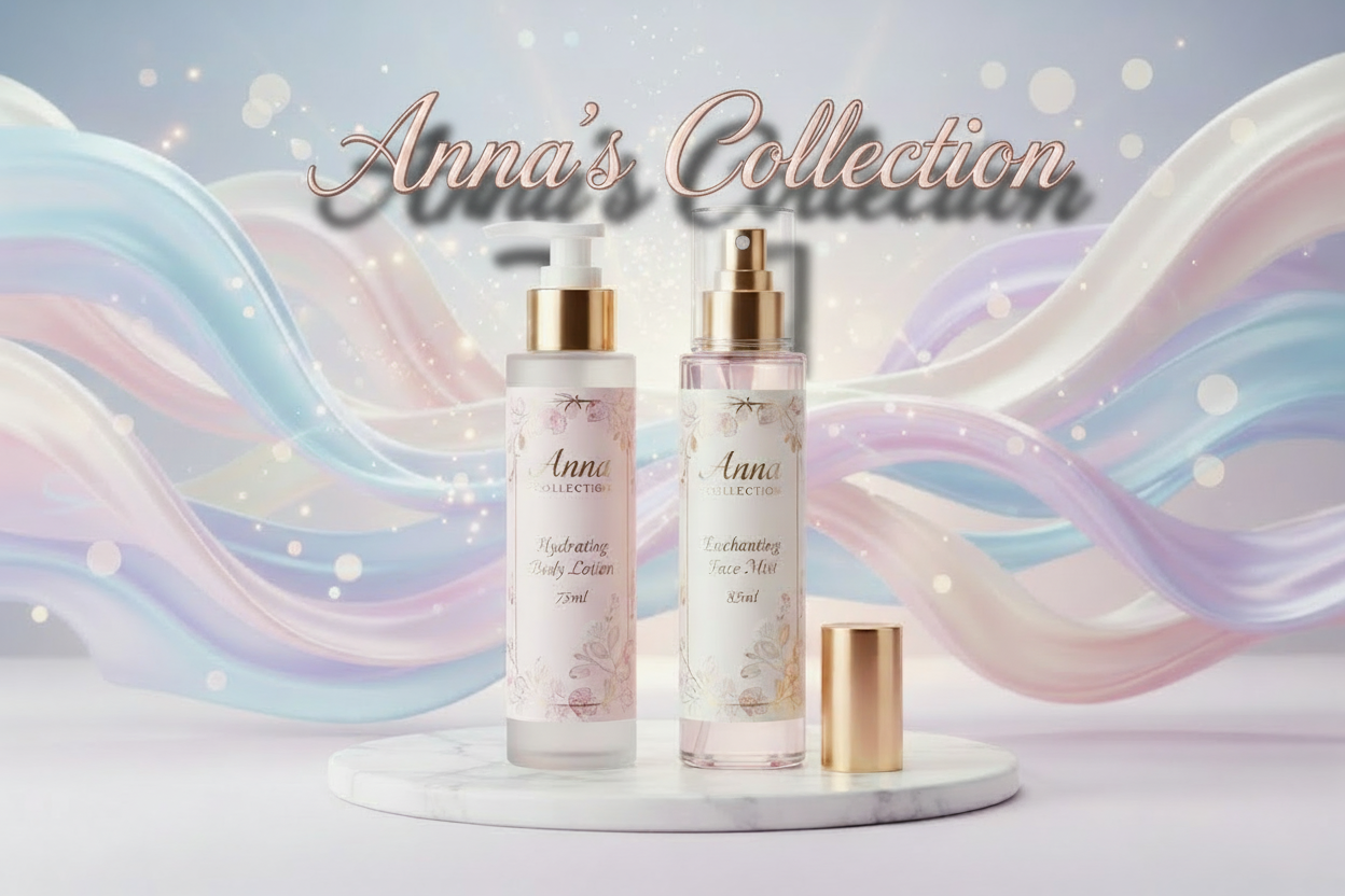 anna collection 75ml lotion & 85ml mist set with background and animation